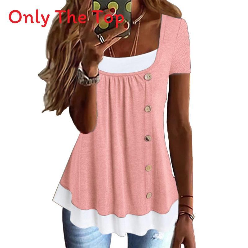 Womens Summer Casual T Shirt With Button Details And Cotton Fabric For Office Wear