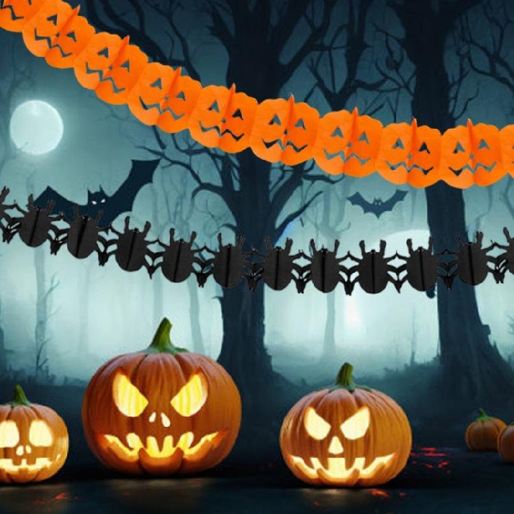 Halloween Paper Garlands Chains for Festival Seasonal Decoration Pumpkins/Spiders Shaped Banners Flags Party Supplies