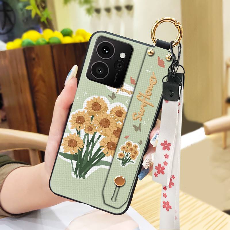Lanyard Flower Phone Case For Nokia HMD Skyline Kickstand Back Cover Ring Fashion Design Wrist Strap Waterproof Silicone