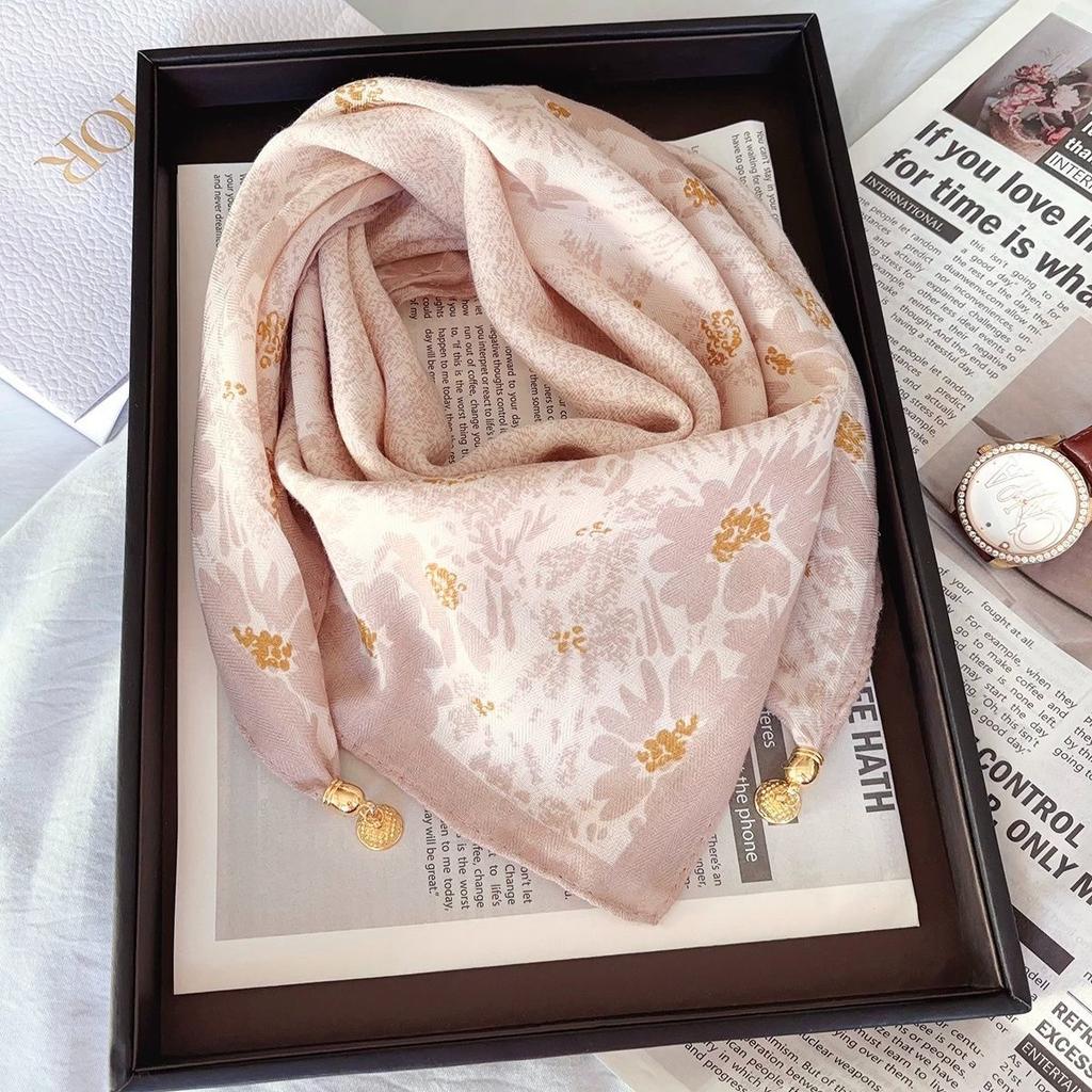 Silk Scarf with Magnetic Buckle - Square, Fashionable Winter Accessory for Women