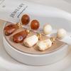 French Retro Cream Vermilion Special-Shaped Stone Earrings, Niche Design High-End Light Luxury Temperament Earrings