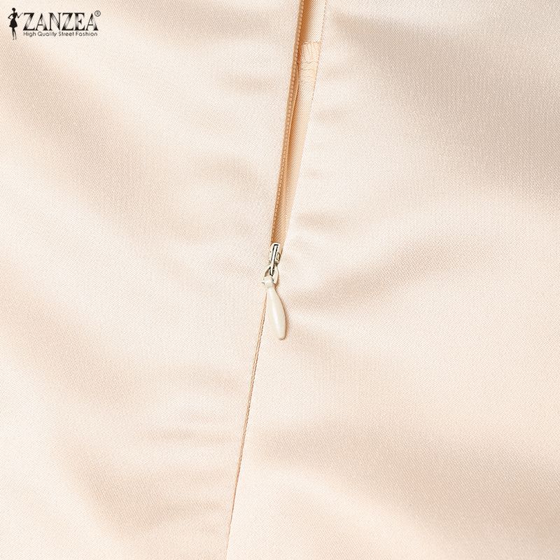 ZANZEA Women Casual Round Neck Short Sleeve Lace Crochet Patchwork Dress