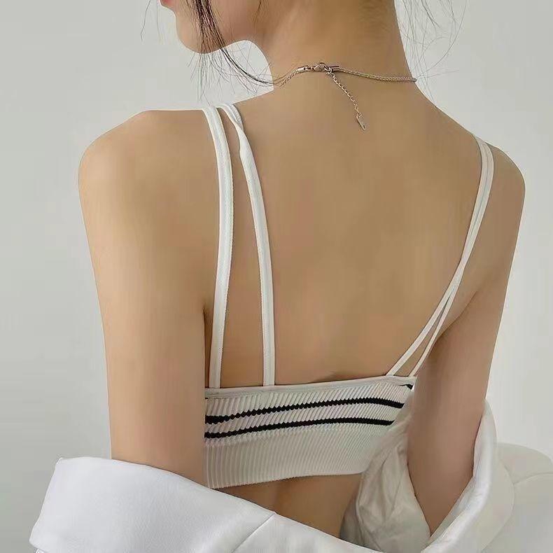 Camisole Bra One-Piece Padded Anti-Slip Versatile Student Solid Color Stripe Small Sling Camisole Underwear