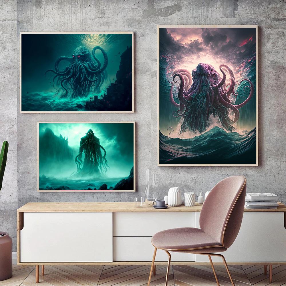 Cthulhu Mythos Abstract Outer God Prints Poster Canvas Painting Modern Wall Art Pictures for Living Room Bedroom Home Decoration