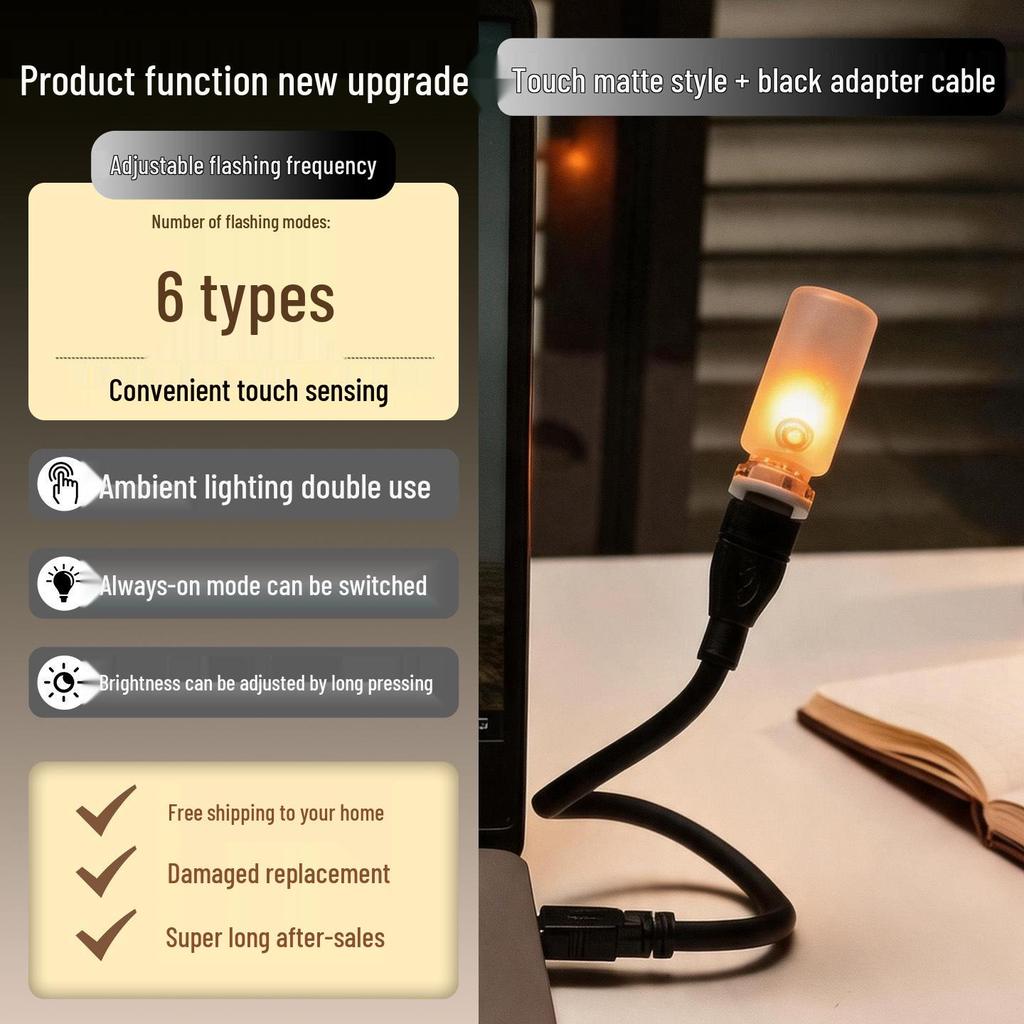 Cross-Border LED Flame Lamp: USB Touch Candle Night Light for Creative Atmosphere Decor.
