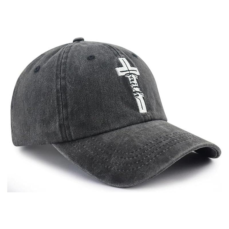 Distressed Washed Cross Faith Baseball Cap, Soft Crown Adjustable Sun Hat for Men and Women