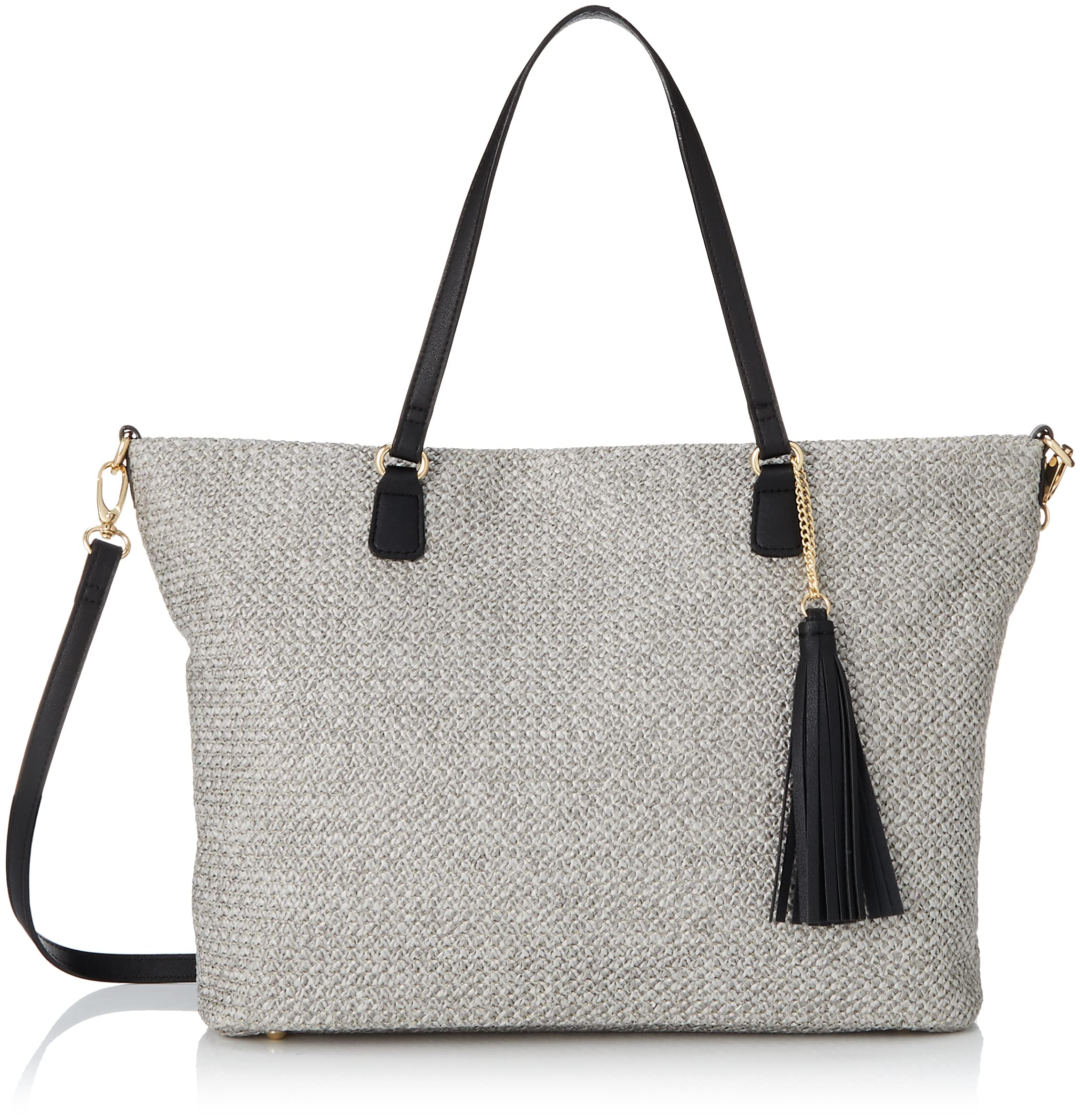 Женская летняя сумка-тоут Monica MONI-1012 светло-серого цвета, 2-в-1, с кисточкой