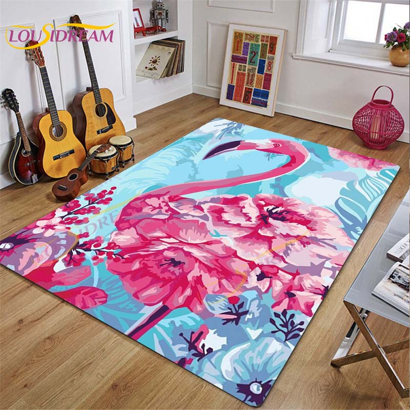 3D Flamingo Rug Carpet for Livingroom Bedroom Kids Room Colorful Modern Rug Non Slip Floor Carpet INS Style Decor Flower Carpet