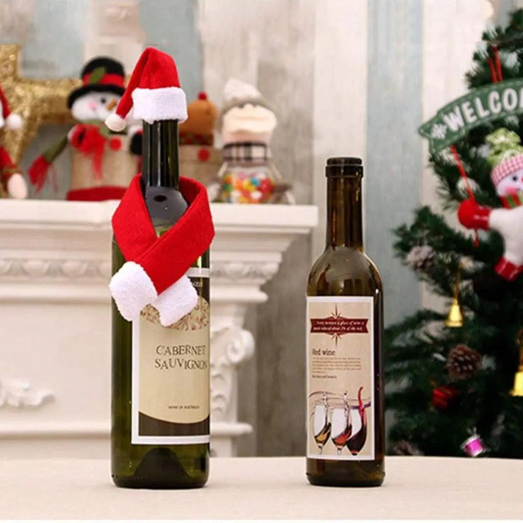 10pcs Christmas Creative Home Supplies, Non-woven Scarf Hat Wine Bottle Decoration Christmas Wine Bottle Cover Decoration