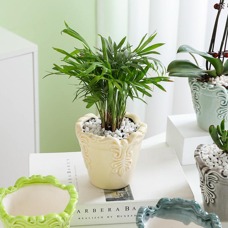 Yaratıcı Seramik Çiçek Saksıları Çiçek Vazosu Kabartma Desenli Çiçek Aranjmanı Aksesuarları Sukulent Bitki Ev Dekorasyonu