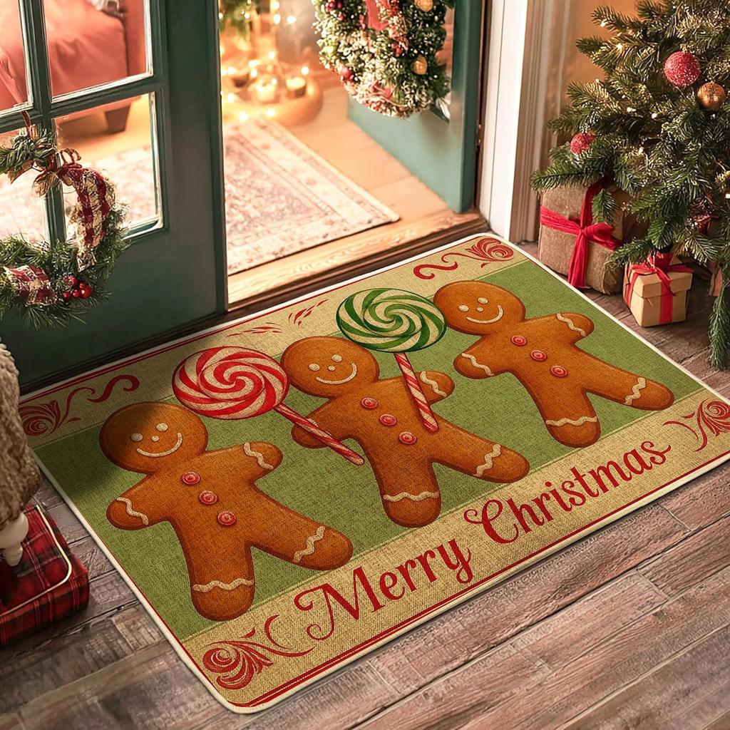 VIKAMA Gingerbread Man Door Mat Christmas Winter Decorative Indoor Outdoor Entrance Carpet Porch Balcony Floor Mat