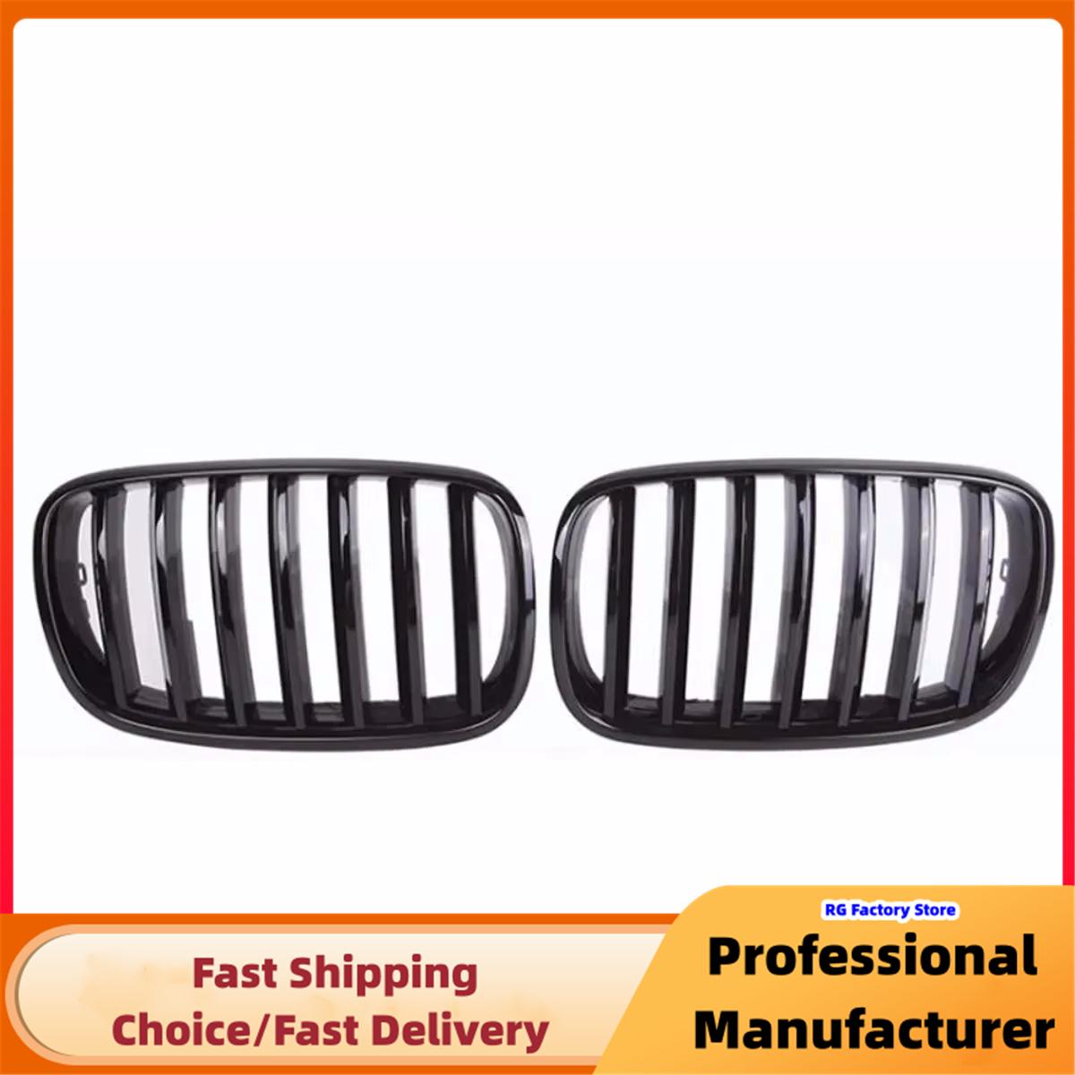 Single Slat Gloss Black Racing Grill Cover For BMW E70 E71 X5 X6 2007-2013 Front Bumper Kidney Sport Grille