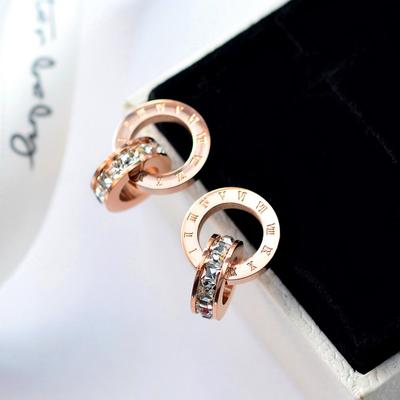 316 Stainless Steel Shine AAA CZ Diameter Roman Numeral Stud Earrings For Women High Quality Brand Jewelry