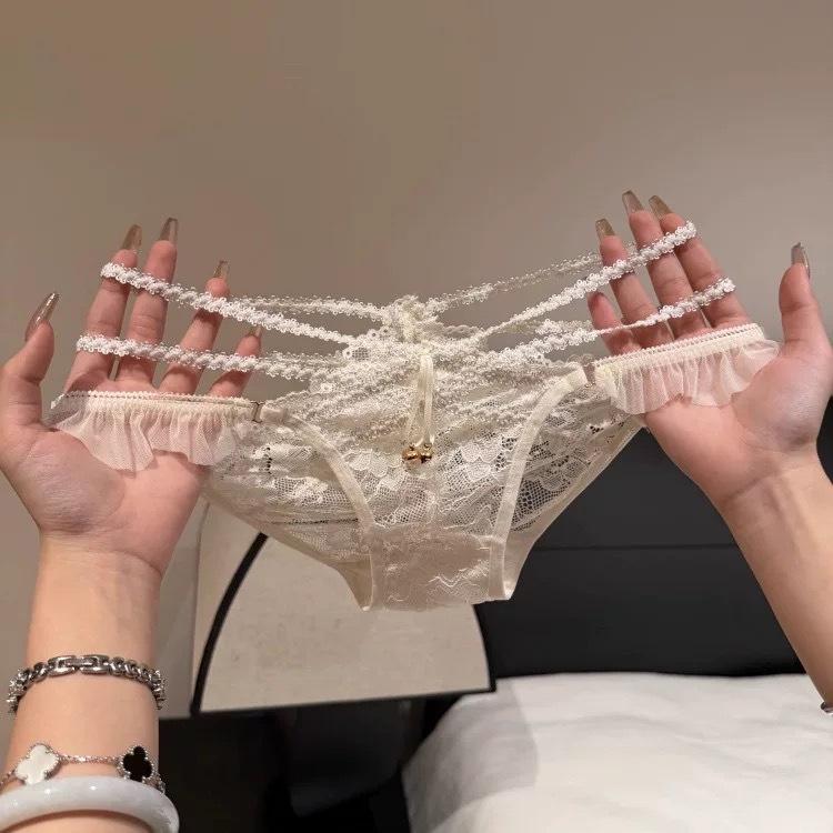 Female Summer Sexy Lace Pure Desire Bell Thin Band Hollow Low Waist Triangle Briefs