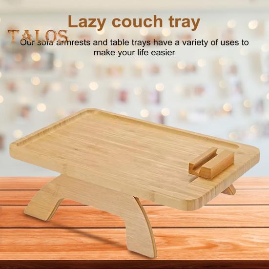 Sofa Arm Tray Table Foldable Armrest Tray Anti-Slip Sofa Table with 360 Degrees Swivel Phone Holder for Snacks Drinks Remote Space Saving Couch Cup