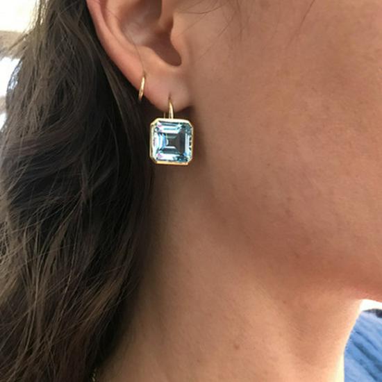 He Cheng European and American Fashion Sapphire Dangle Square Earrings, Individually Packaged