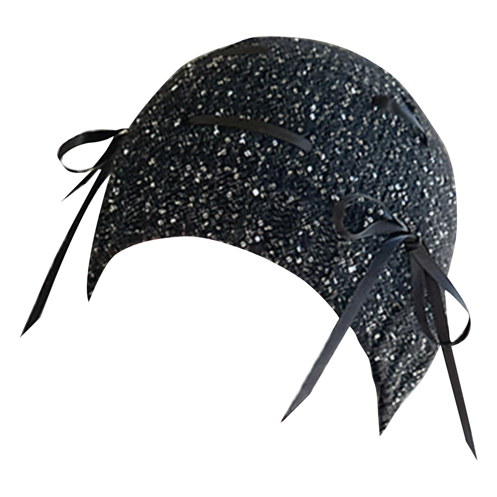 

Black Ribbon Sequins Hat for Party Goers Performances Knit Hat Blingbling Black Sequins Knit Hat 1 чёрный