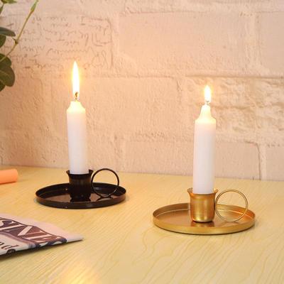 Wrought Iron Black Gold Candlestick with Modern Tray for Wedding and Birthday Cake Décor