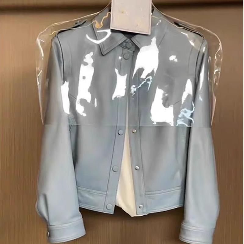 Chic European Xiaoxiang Style Blue Leather Jacket for Women - Unique and Stylish for Early Autumn