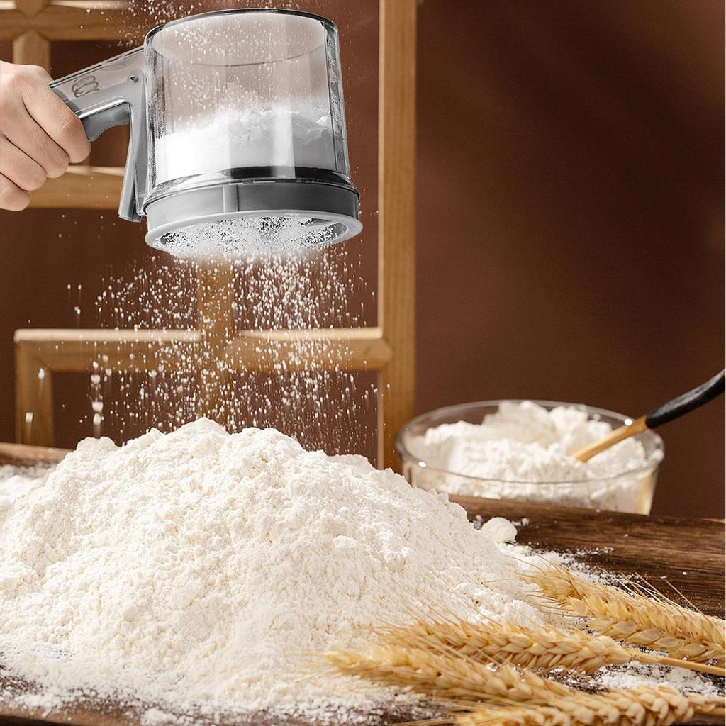 Semi-Automatic Straight Handle and Press Double Layer Fine Mesh Flour Sifter Non-stick Baking Tools Kitchen Gadgets Accessories