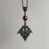 Gothic Punk Hollowed-out Black Vampire Bat Red Crystal Pendant Necklace for Men Women Halloween Party Jewelry Accessories Gifts