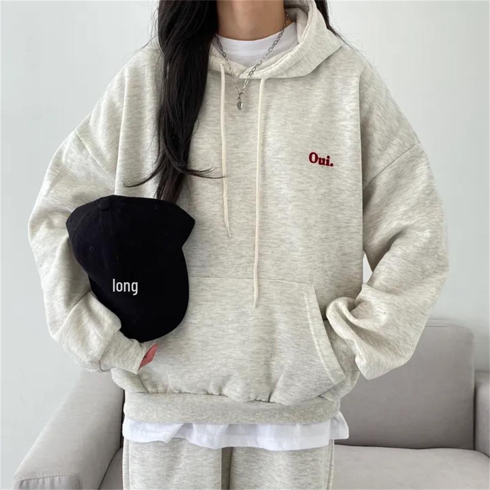 Women's Loose Sportswear Set: Solid Color, Plus Velvet, Korean Fashion, Two-Piece for Spring & Autumn Winter