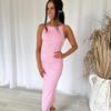 Women'S Long Ruched Dress Sleeveless Slim Monochromatic Party Back Split Clubwear Female Outfits Summer