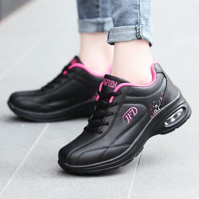 Fashion Women's Black Leather Sneakers Air Cushion Shoes Autumn Casual Lace Up Lightweight Anti-slip Running Shoes Women Outdoor Sports