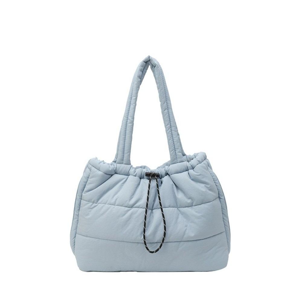 Versatile Puffy Quilted Tote Bag Down Large Capacity Underarm Bags Drawstring Shoulder Bag Casual