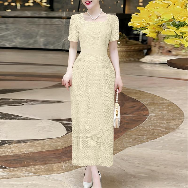 ZANZEA Women Square Collar Summer Casual Short Sleeve Patchwork Lace Dress