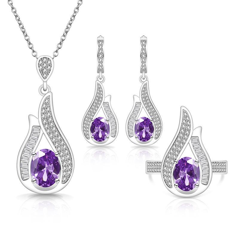 Color Treasure Super Flash Gem Water Drop Zircon Set European and American Necklace Earrings Ring