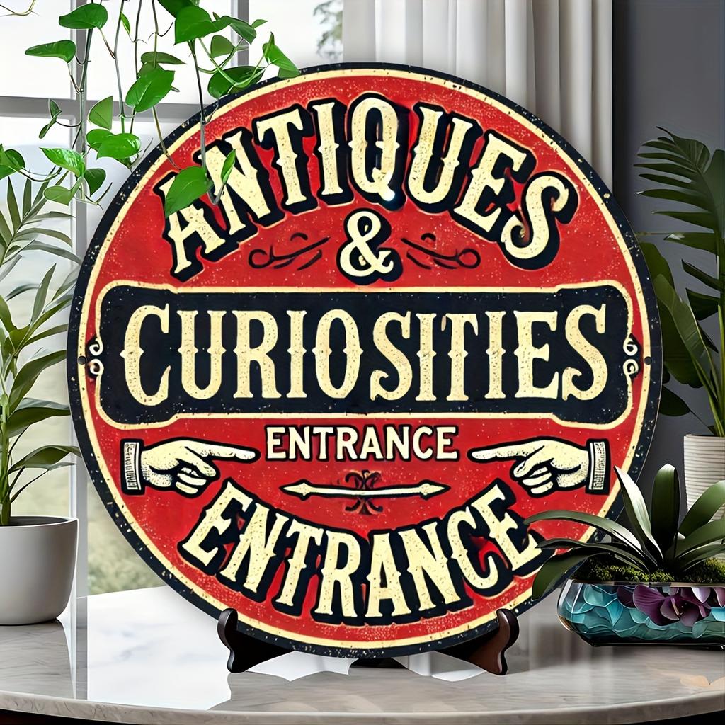 Vintage Style Round Aluminum "Antique Entrance" Sign - Perfect for Home, Bar, Cafe and Garage Decor, 8x8 Inch