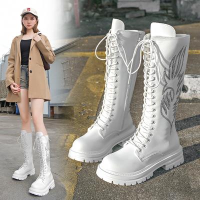 Botas para Mujer Hasta la Rodilla Zapatos Bota Larga Plataforma Bordado Diseñador Lujo Exterior Casual Antideslizante Tacón Medio Motociclista Nuevo
