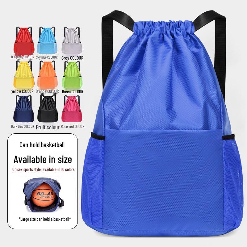 Water-Resistant Foldable Large Capacity Drawstring Sports Backpack with Logo Print for Fitness and Basketball