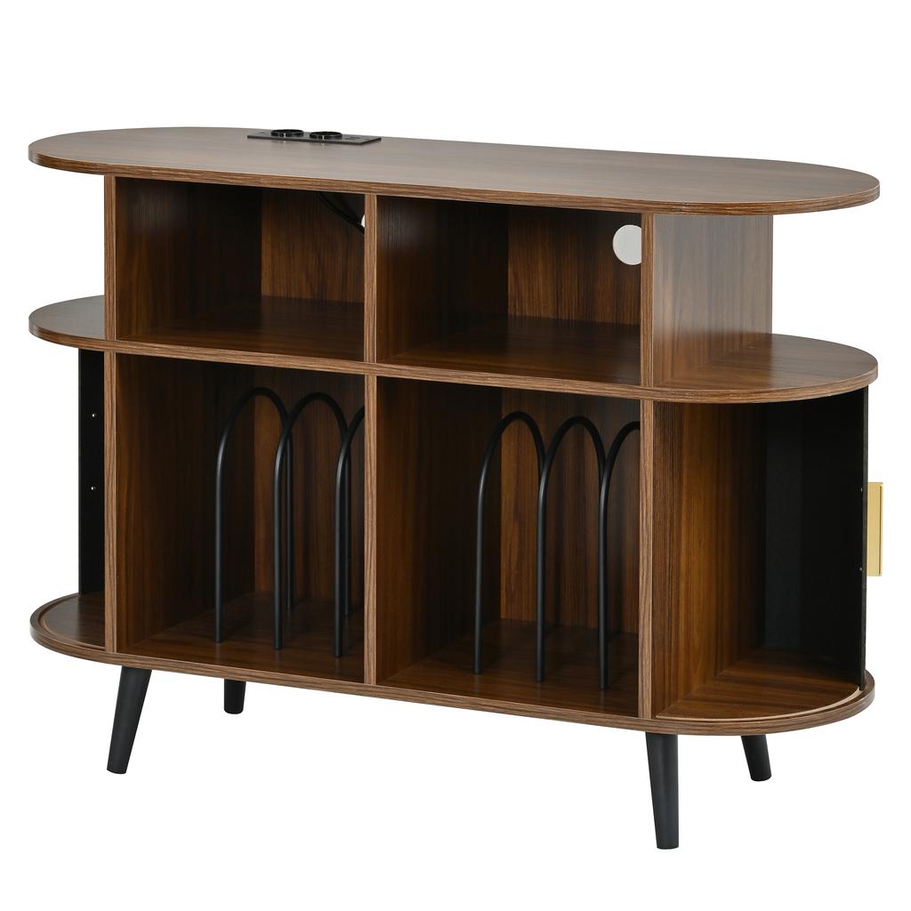 Record Cabinet HiFi Cabinet Sideboard MDF Oval Iron Feet Aluminum Handle Charging Station Cable Passage Sliding Door