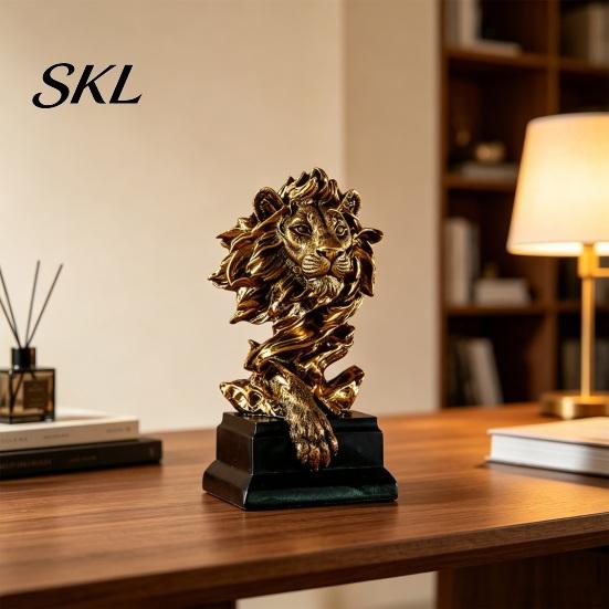 Anti-tip Decorative Piece Resin Animal Head Bust Sculpture, Sandstone Textured Statue, Minimalist European Desktop Decor Fade-Resistant Dust-resistant