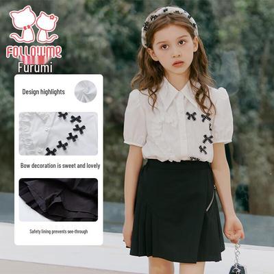 Girls' Academy Style Bow Shirt & Pleated Skirt Set