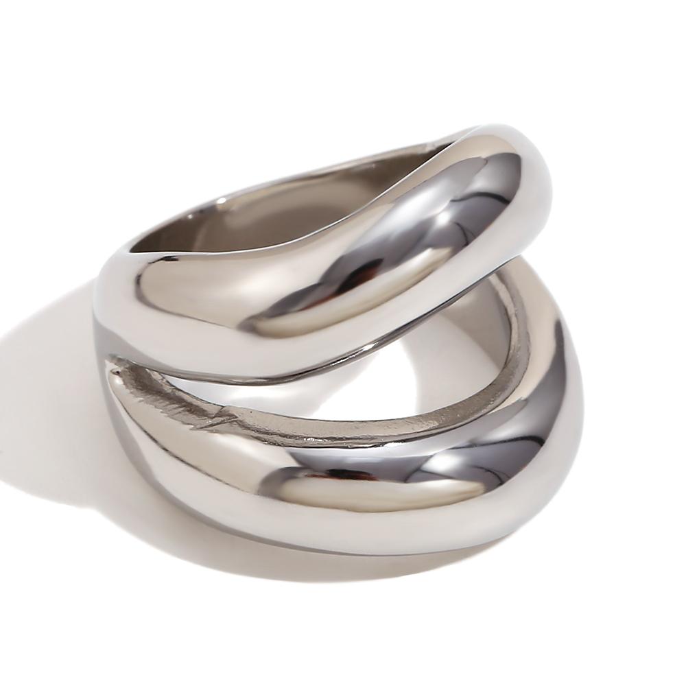 MamacitaSlay Modern Double Lips Rings 18K Gold Plated Silver Color Stainless Steel Ring Woman Daily Jewelry Finger Decoration