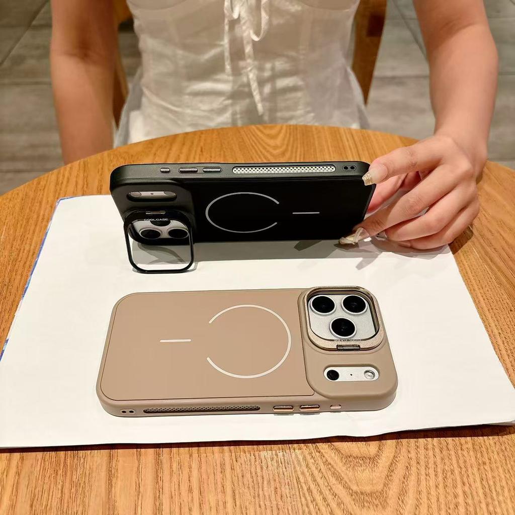 Luxury silicone heat dissipation shockproof cover for iPhone 17 Air 17 16 15 14 13 12 Pro Max lens holder magnetic Phone case