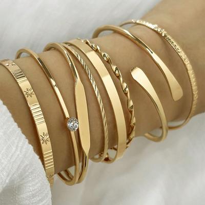 8pcs/set Fahsion Twist Texture Crystal Geometric Bangles Bracelets Set for Women Statement Jewelry Accessories