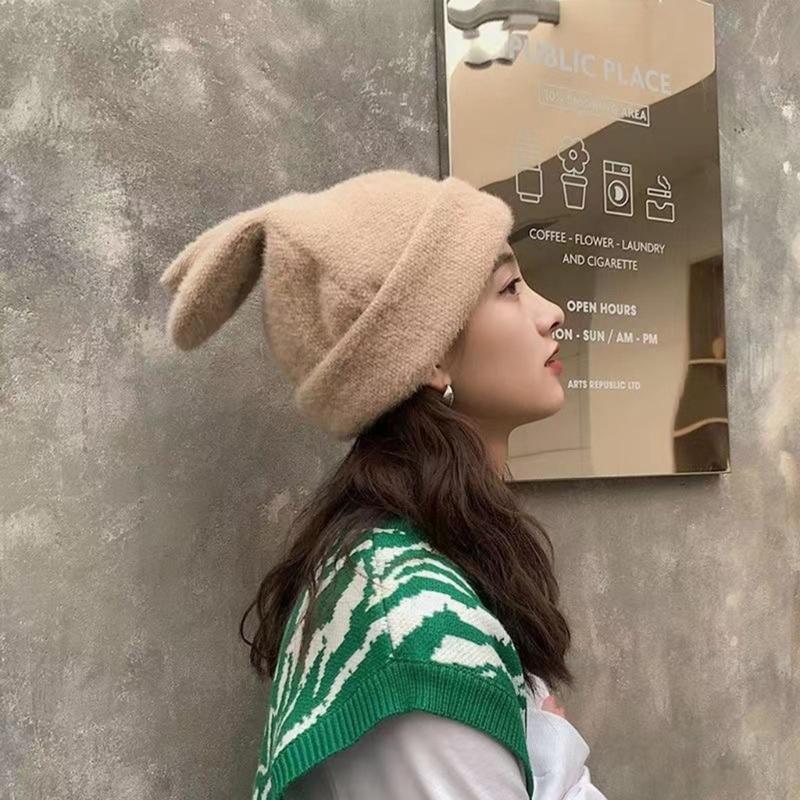 Unisex Ear Protect Plush Hat Long Bunny Ear Shape Hat Warm Fluffy Winter Plush Warm Skiing Supplies for Adult Teens