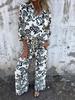 Women's Printed Two-Piece Set: Casual Shirt and Long Pants