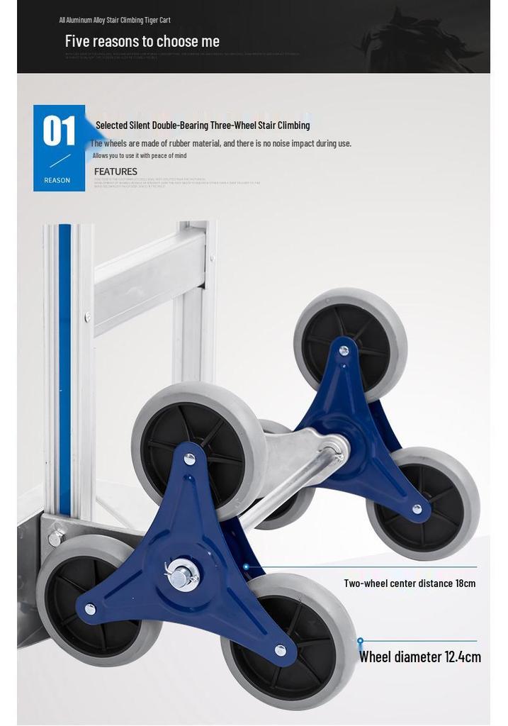 Aluminum Alloy Stair Climbing Hand Truck - Two-Wheel Load King Cart for Cargo Handling & Household Use