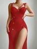 Foreign Trade European and American Style Sexy Perspective Mesh Seduction Lace Backless High Split Light Blue Sex Suspender Onesie