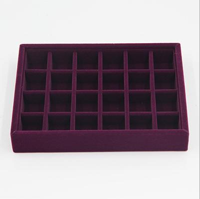 Elegant Purple Velvet Stackable Jewelry Ring Earring Display Tray 24 Girds Case Holder Organizers Storage Showcase