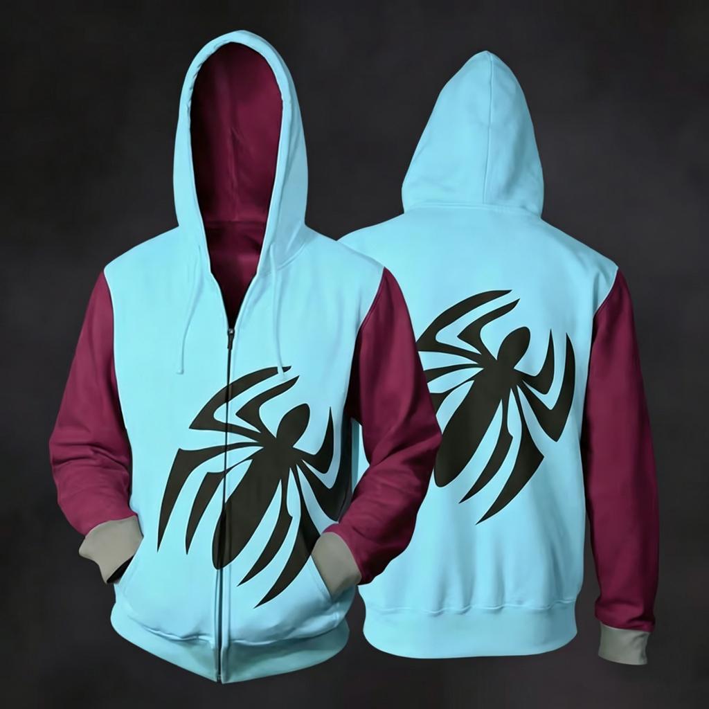 Unisex Casual Loose Fit Long Sleeve Hooded Jacket with Printed Pocket