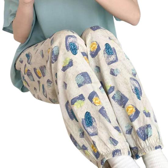 Dam Sommar Bloomers Elastisk Dragsko Midja Vida Ben Byxor Blommigt Tryck Strandbyxor Fritid Resor Vardagsbyxor