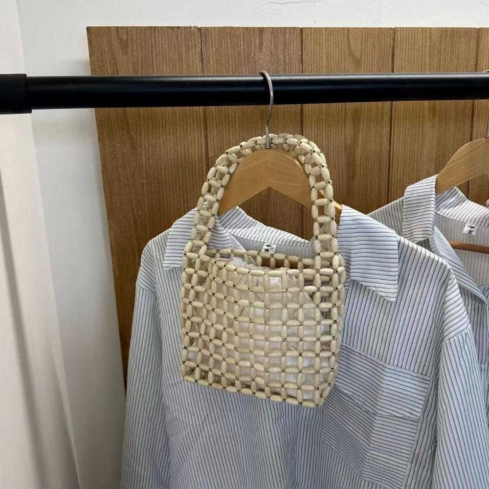 Handmade Beaded Woven Bag Pure Color Openwork Bag Fashion Hollow Out Bag Girls