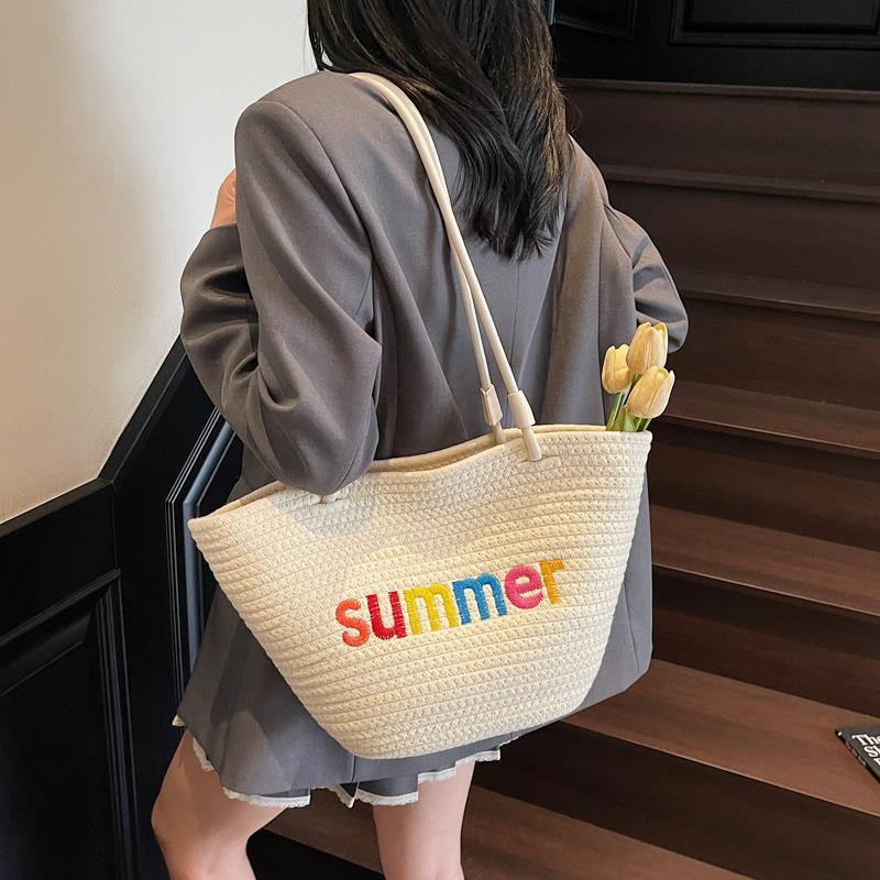 Vegetable Basket Shoulder Bag Spring and Summer New Rope Woven Bag Women's Large Capacity Lightweight Tote Bag Fashion Big Bag