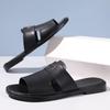 Pantoufles pour Hommes Pantoufles en Cuir de Luxe Été Nouvelles Pantoufles à Bout Ouvert pour Hommes Sandales Plates Décontractées Grande Taille 48 Chanclas Hombre